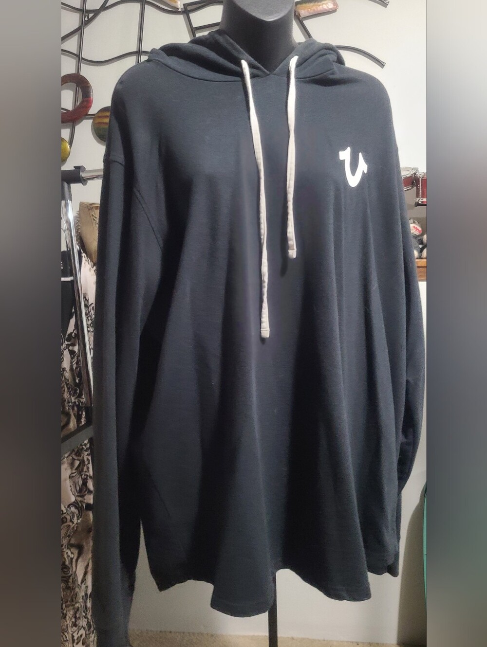 True Religion Black Hooded Pullover with White Logo